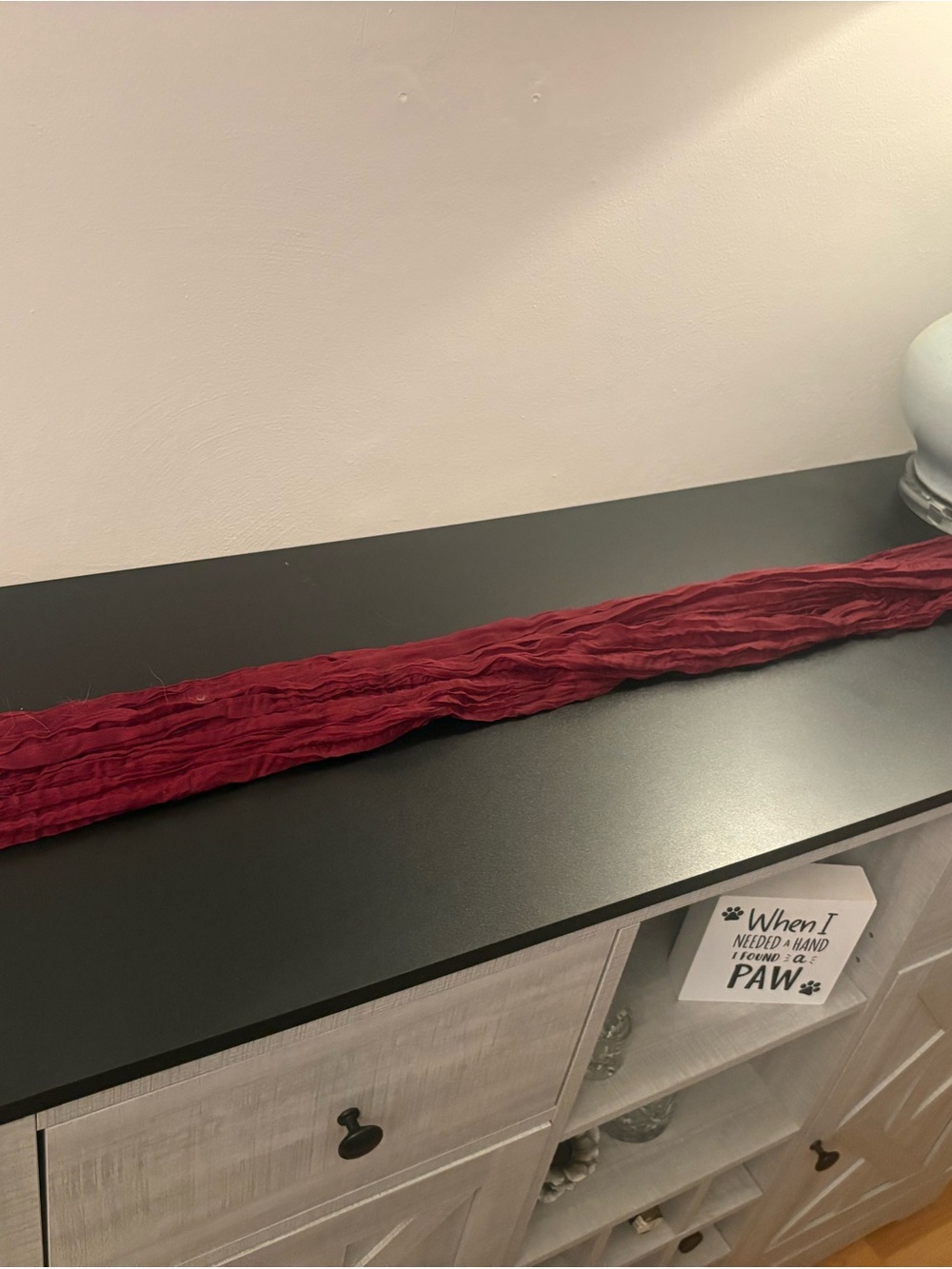 Decorative Crinkled Fabric Runner in Deep Red